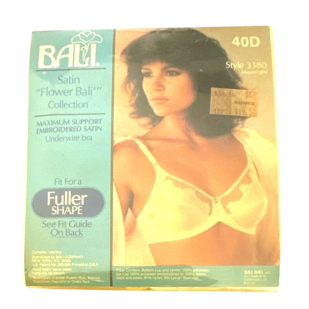 Bali Satin Flower Bali Collection Underwire Bra Women 40D Moonlight Cream NWB